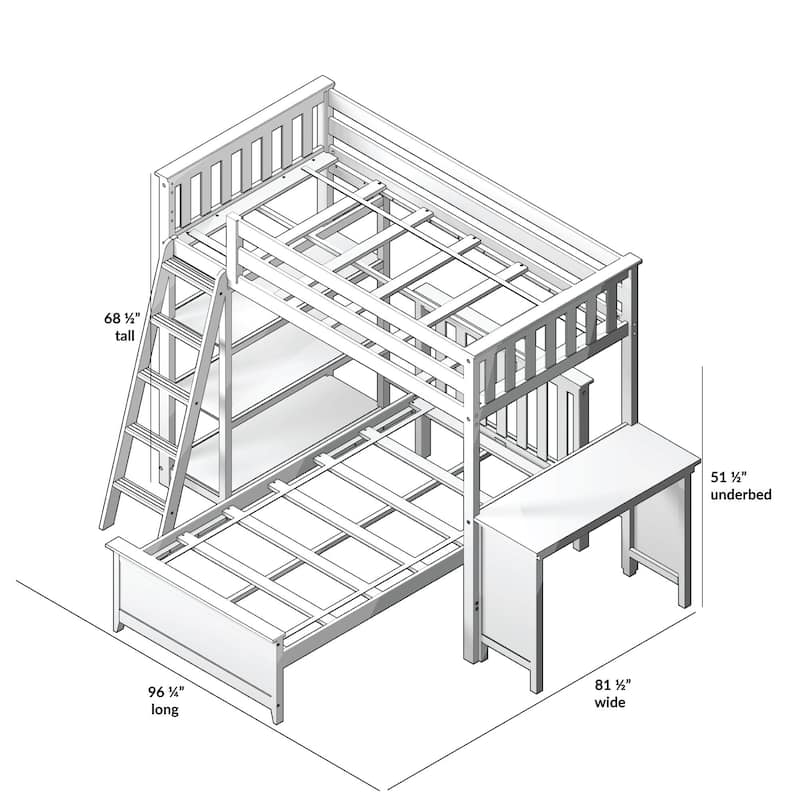 Max and Lily L Shaped Twin over Twin Bunk Bed with Bookcase and Desk