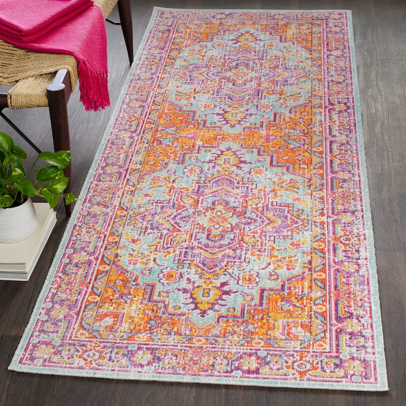 Vintage Distressed Oriental Pink Runner Rug - 3' x 7' 10" - 3' x 7' 10" - Saffron
