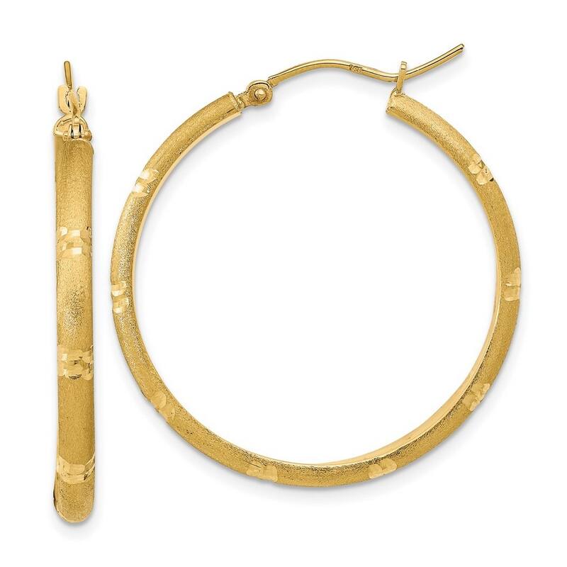 Curata 14k Yellow Gold Satin Hoop Earrings 35.56x2.75mm