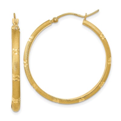Curata 14k Yellow Gold Satin Hoop Earrings 35.56x2.75mm