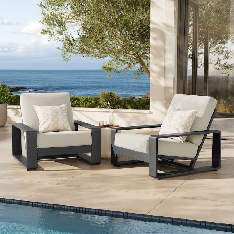 Lirienne Outdoor Patio Aluminum Faux Wood Armchairs Set of 2 - Cream