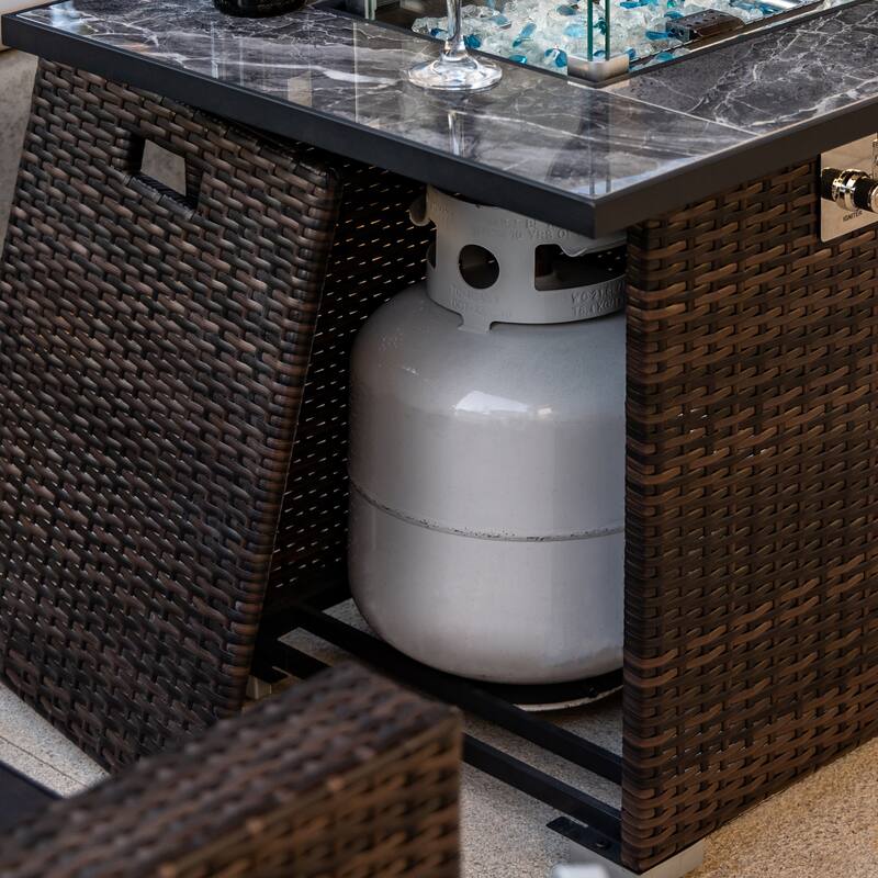 GDFStudio - Aspen 30" Outdoor Propane Fire Pit Table with Lid, Glass Rocks, and Rain Cover