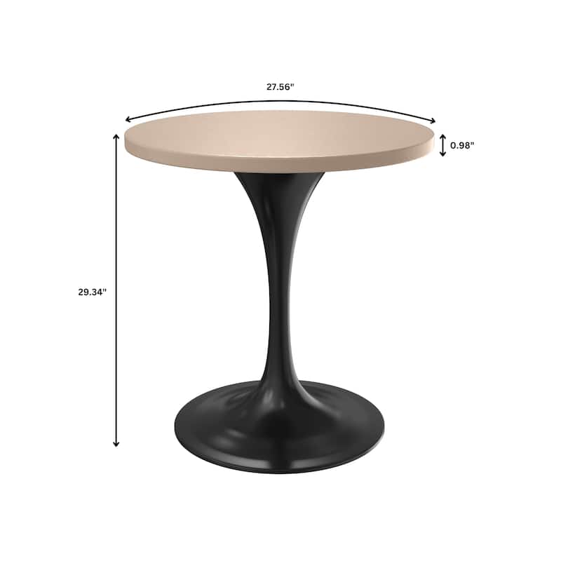 LeisureMod Verve 27" Round Dining Table with MDF Wood TableTop and Black Steel Base for Kitchen & Dining Room - 27.56"