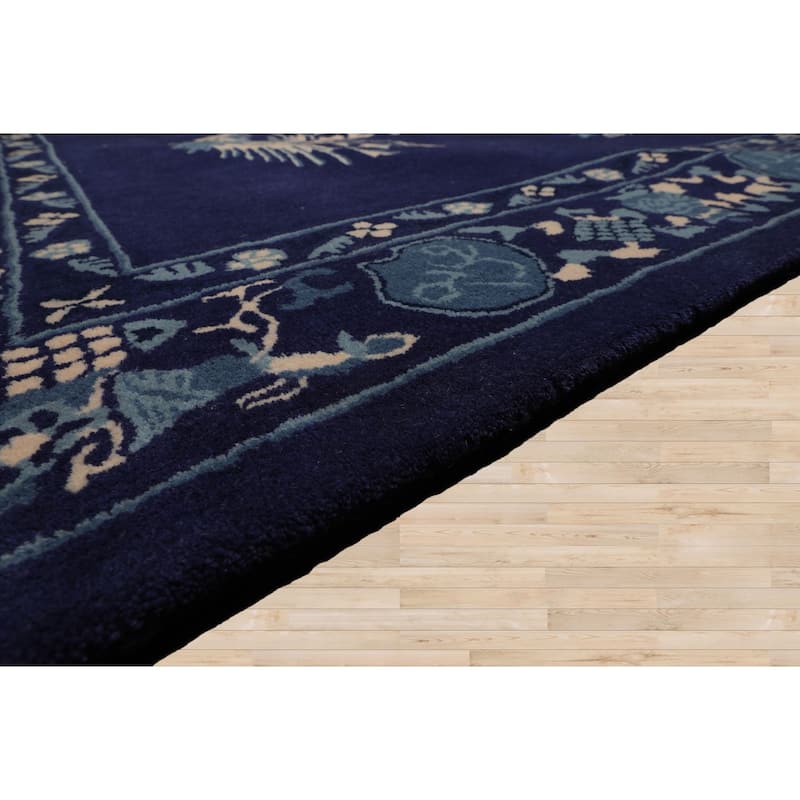 Navy Chinese Art Deco New Zealand Wool Hand Tufted Multi Size Oriental Area Rug LoomBloom