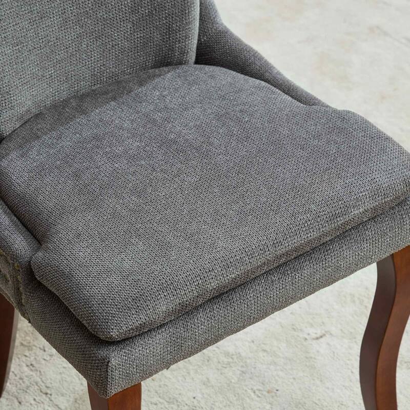 Chenille Upholstered Dining Chairs, Kitchen Chairs with Nailhead Trim & Double-Layer Seat Back Cushions, Solid Wood Legs