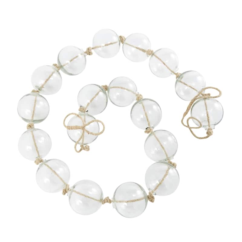 Glass Handmade Round Extra Long Frosted Orb Beaded Garland with Tassel with Knotted Jute Rope - Roche River Decor - Clear - 91"L