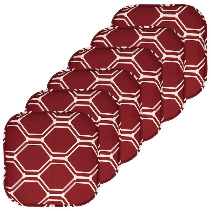 Sweet Home Collection Mirage Hexagonal Memory Foam No Slip Back Chair Pad Cushion 16" x 16" - Set of 6 - Wine/White