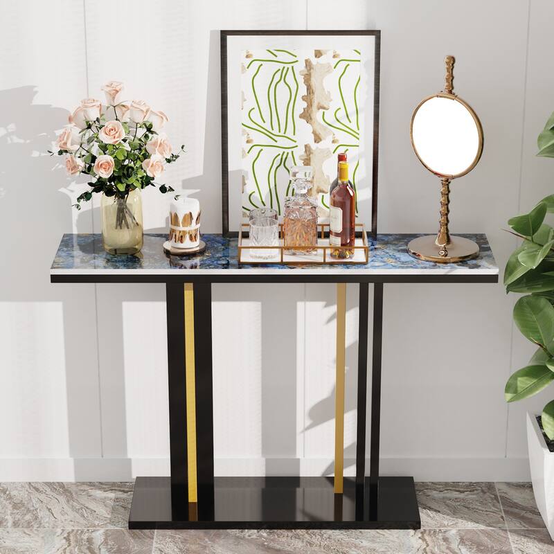 Glam Style Stone Top Accent Table for Hall Console Table Porch Table