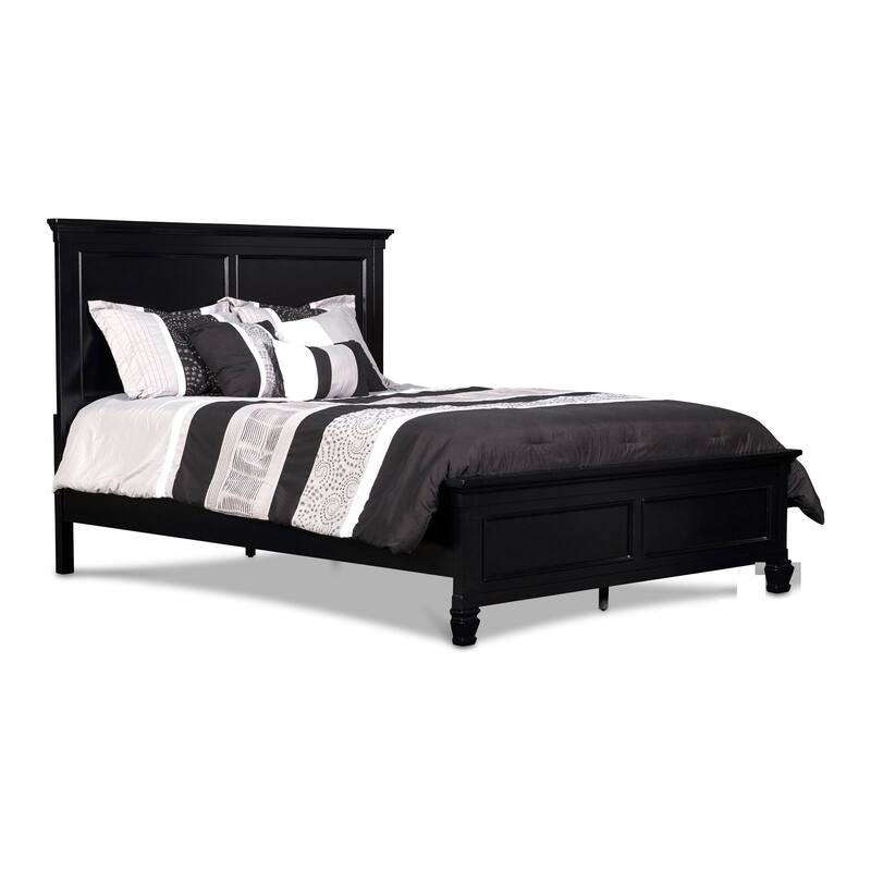 Umi Full Size Bed, Classic Panel Design with Molded Details, Black Wood