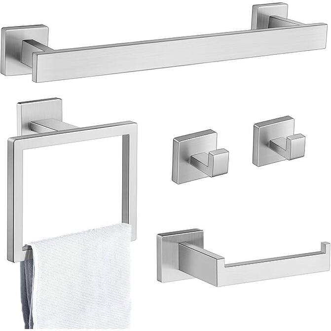 5-Piece Bathroom Accessories Set, 16 Inch Bathroom Hardware Towel Bar Set for Wall-Mounted Bathroom - White