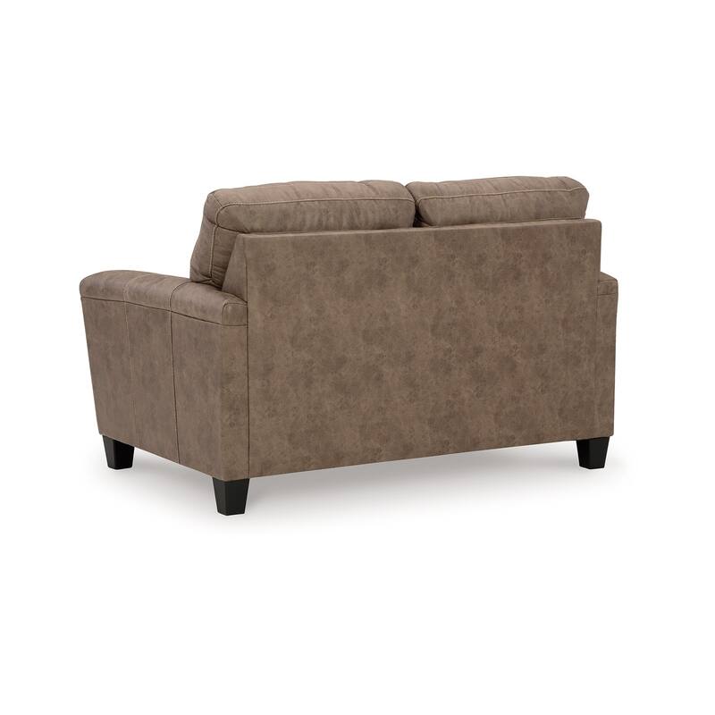 Nav Loveseat, Fossil Brown Faux Leather, Soft Foam Cushions, 61 Inch
