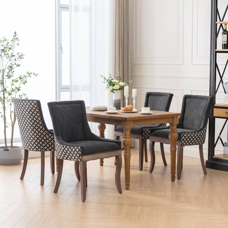 Ultra Side Dining Chair with Solid Wood Legs Bronze Nailhead Trim Decorative Chair Thickened Fabric Chairs, Set of 2