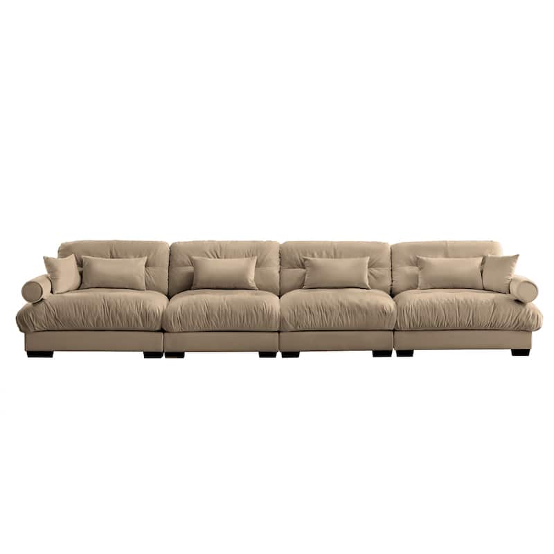 166" Velvet 4-Seater Sofa, Bolster Arms and High-Resilience Cushions