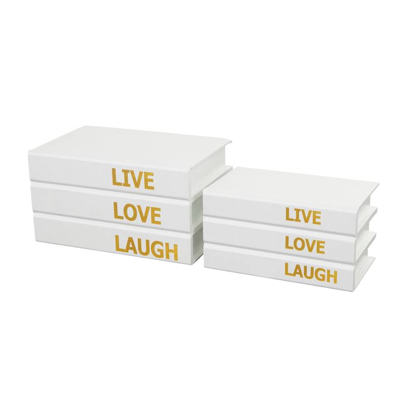 White or Black Canvas Faux Storage Book Box with Live, Laugh, Love Text (Set of 2)