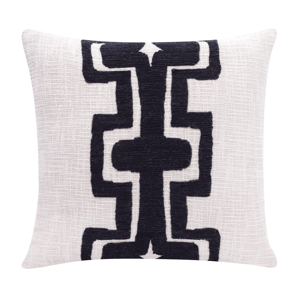HomeRoots 20" X 20" Black And Ivory 100% Cotton Geometric Zippered Pillow