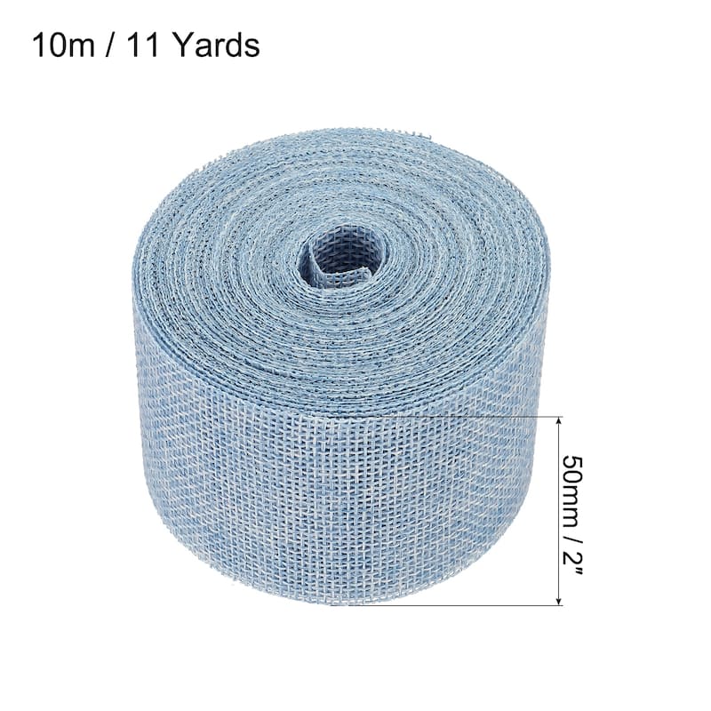 Burlap Fabric Ribbon, Wired Jute Crafts Roll for Wrapping Decoration - Light Blue