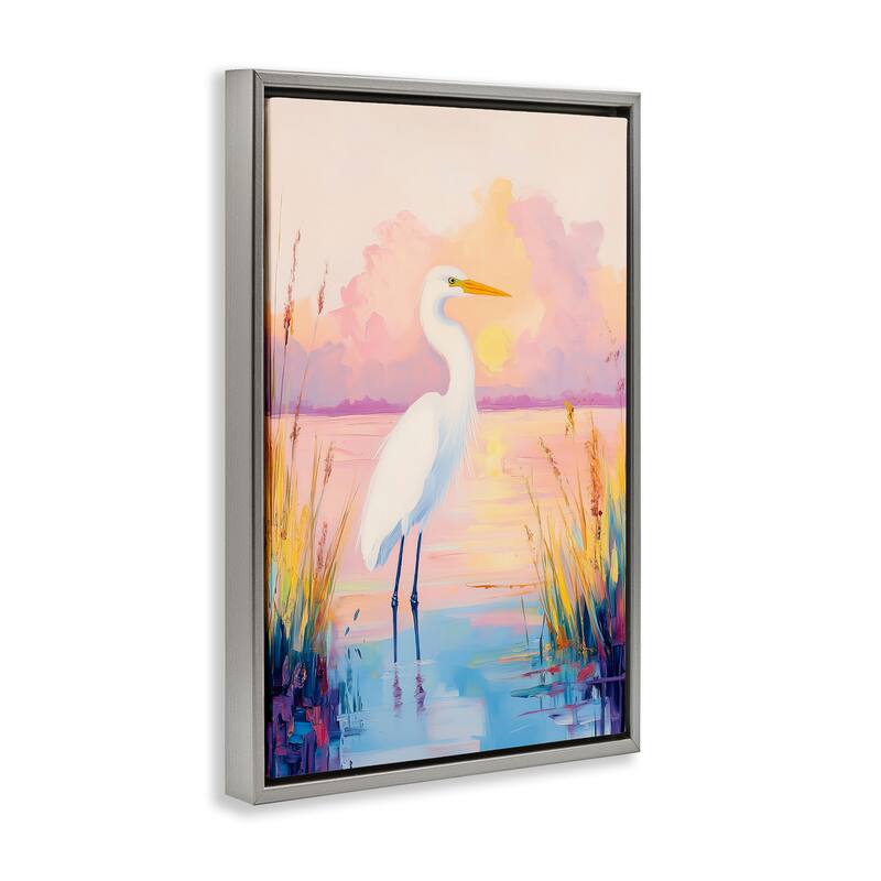 Stupell Egret under Beaming Sunset Framed Floater Canvas Wall Art Design By Arlington Prints