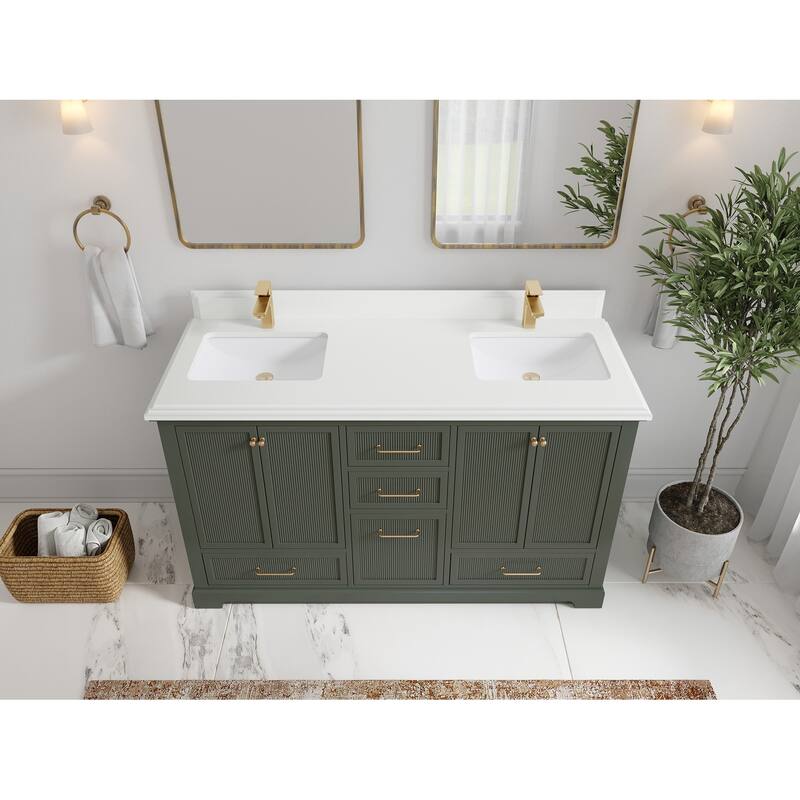 Willow Collections 60 in. W x 22 in. D Alys Double Sink Bathroom Vanity with Countertop - 1.5"White - Pewter Green