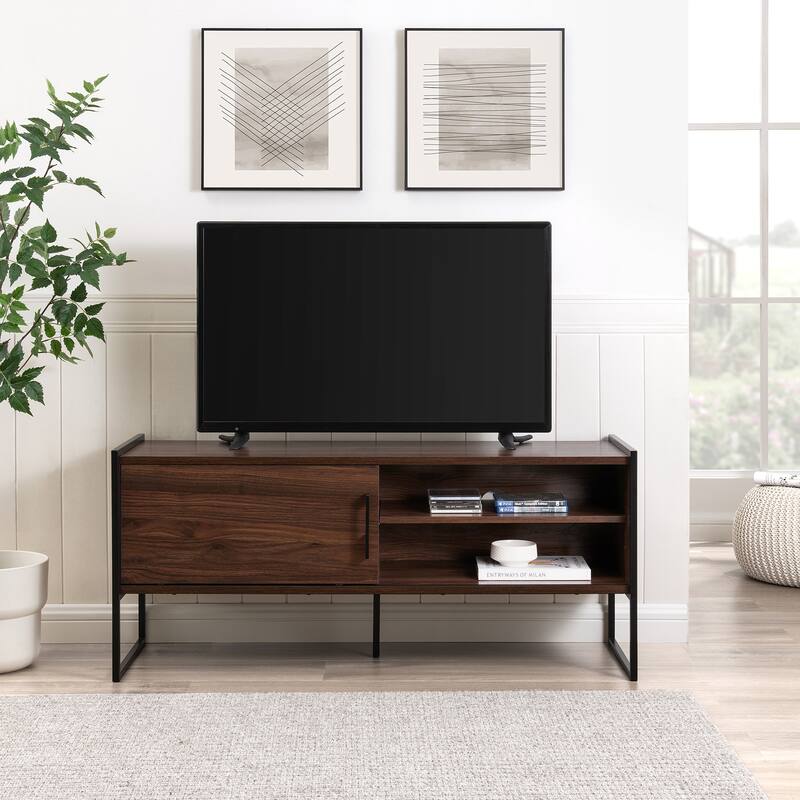 Middlebrook Minimalist Metal-Frame Low TV Stand - Dark Walnut