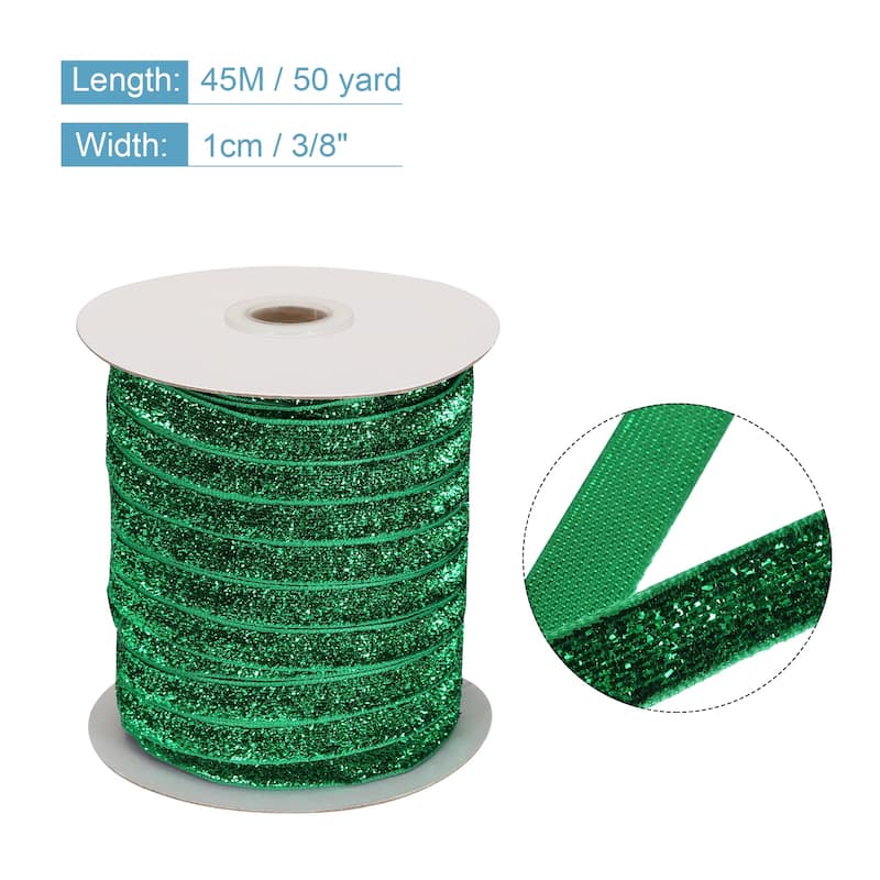 Metallic Glitter Velvet Ribbon 3/8 Inch x 50 Yard Single Face Ribbon - Christmas Green