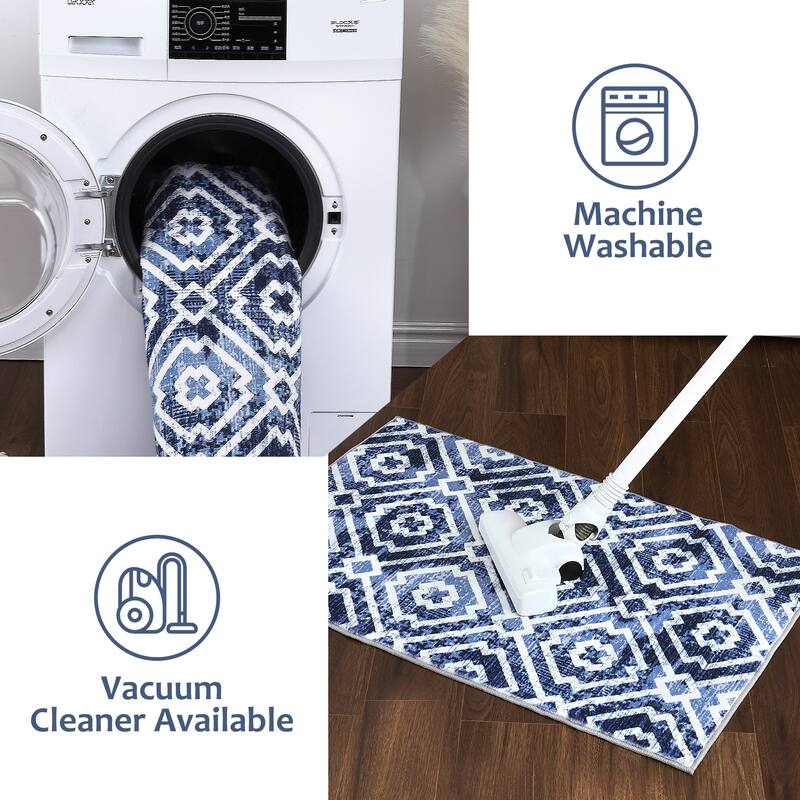 Geometric Area Rugs for Living Room Bedroom Distressed Washable Accent Rug Non-Slip Low Pile Carpet