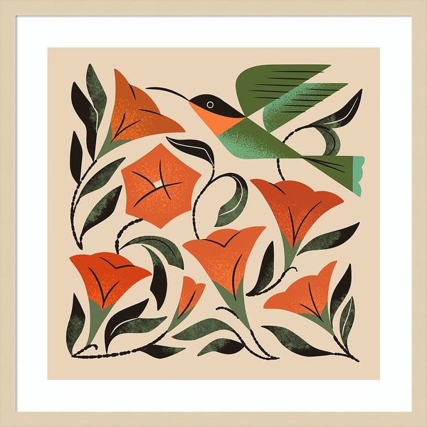slide 2 of 16, Hummingbird and Trumpet Flowers by Renea l. Thull Wood Framed Wall Art Print
