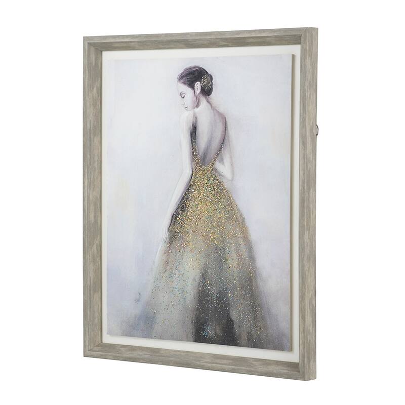 Modern Feminine Figure Art Wall Decor with Wood Frame Gold Embellishment, for Living Room Dining Room Office Bedroom