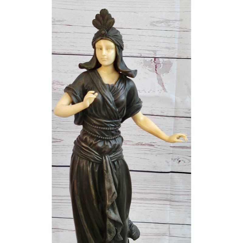 Art Deco Bronze And Faux Bone Turkish Princess Sculpture Brown Marble Base Decor