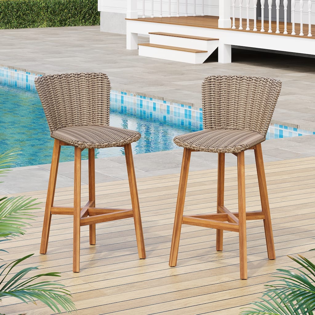 Outdoor Bar Stool with Wicker Set of 2