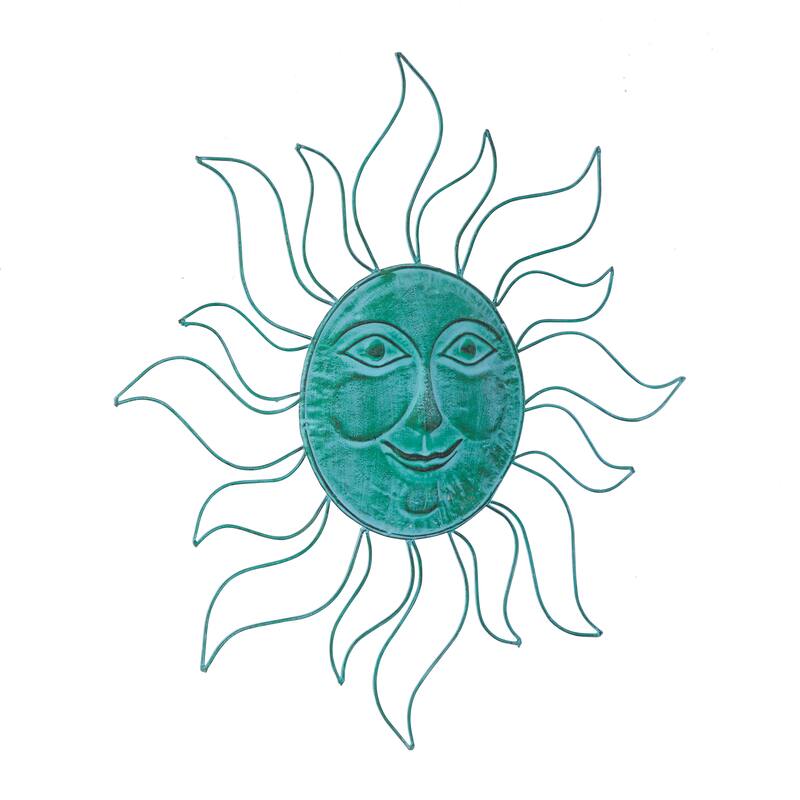 Teal Metal Indoor Outdoor Sun Home Wall Decor with Wire Frame