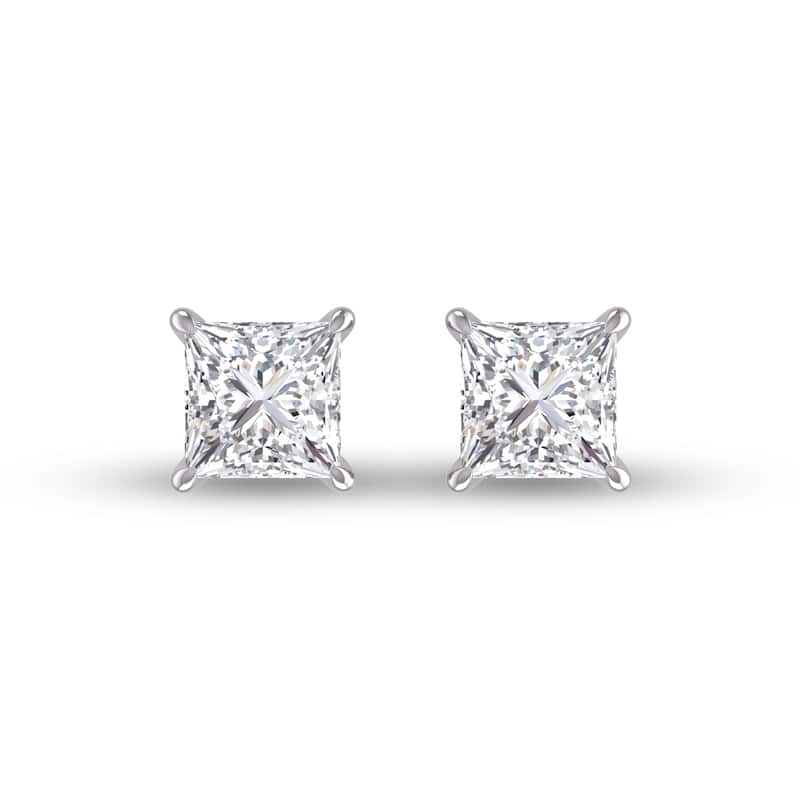 Marquee Lab Grown 3/4 Carat Princess Cut Solitaire Diamond Earrings in 14K White Gold