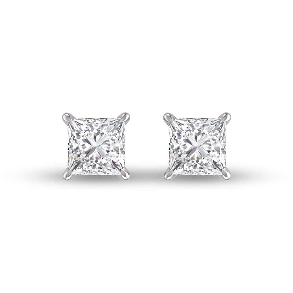Marquee Lab Grown 3/4 Carat Princess Cut Solitaire Diamond Earrings in 14K White Gold