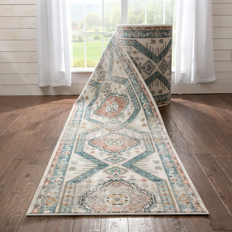 Custom Size Runner Indira Jane Medallion Oriental Hallway Stair Rug - 2' 3" x 40' - Blue - Runner