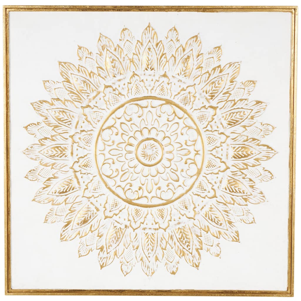 Metal Floral Leaf Mandala Wall Decor with White Backing - Gold - Roche River Decor