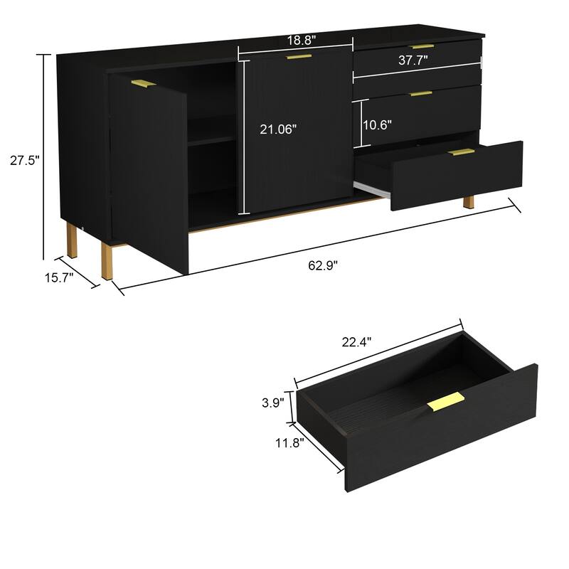 2 Door Large Storage Cabinet 3 Drawer TV Cabinet Buffet Sideboard