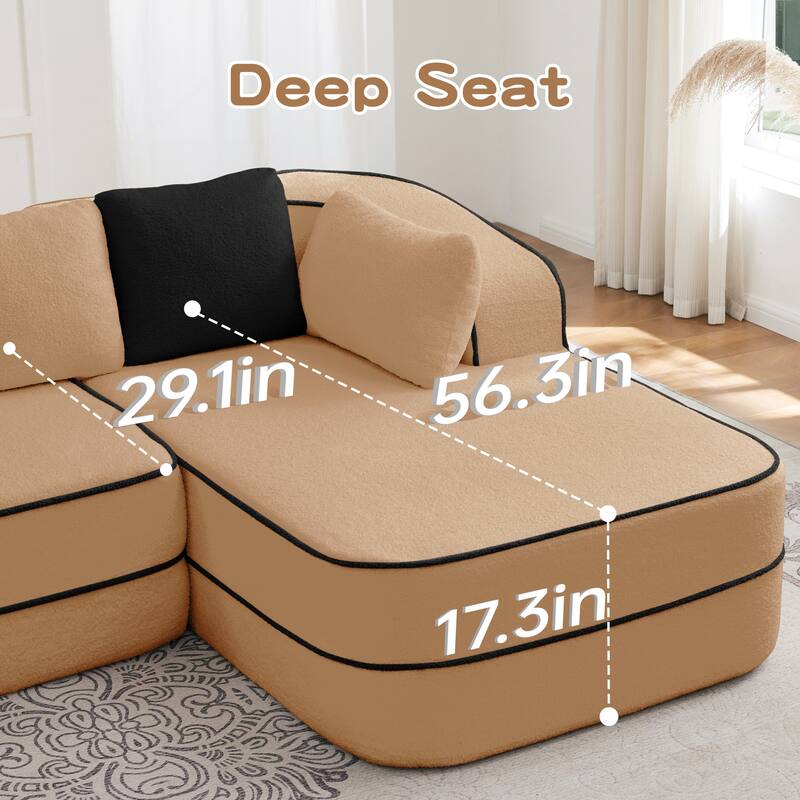 GDF Studio - Beckley 160" Modern Teddy Upholstered Boneless Sofa with Left L-Shaped Chaise, Contrast Color Design