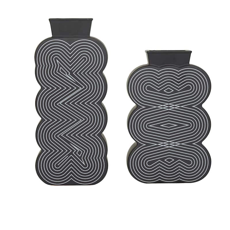 Ceramic Vase - Set of 2 Black - CosmoLiving by Cosmopolitan - 3"W x 5"L x 12"H