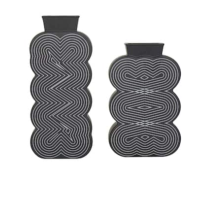 Ceramic Vase - Set of 2 Black - CosmoLiving by Cosmopolitan - 3"W x 5"L x 12"H