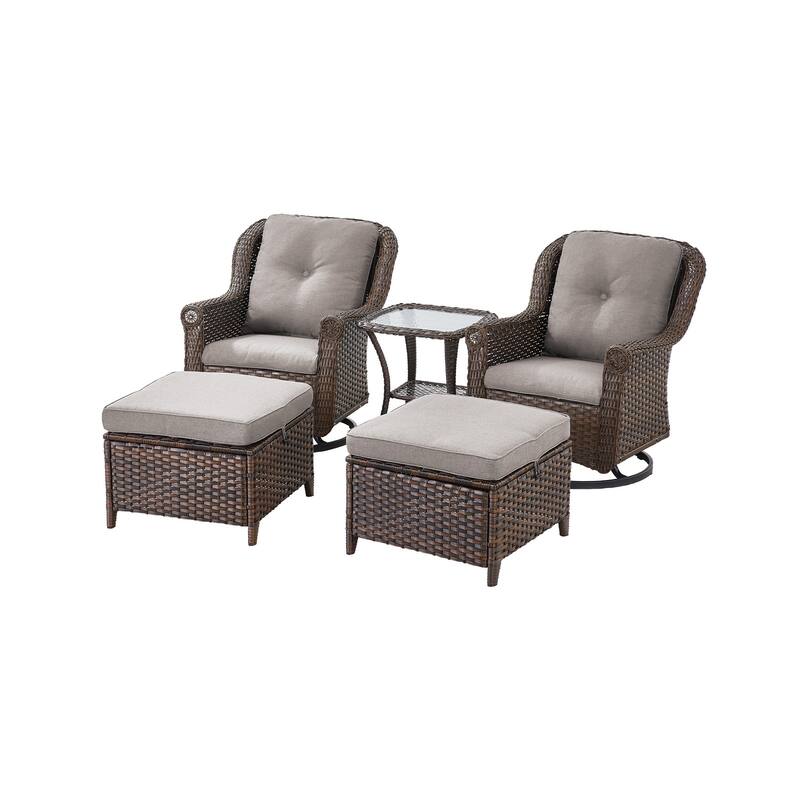 Outdoor Patio Swivel Chairs Table with 2 Ottomans