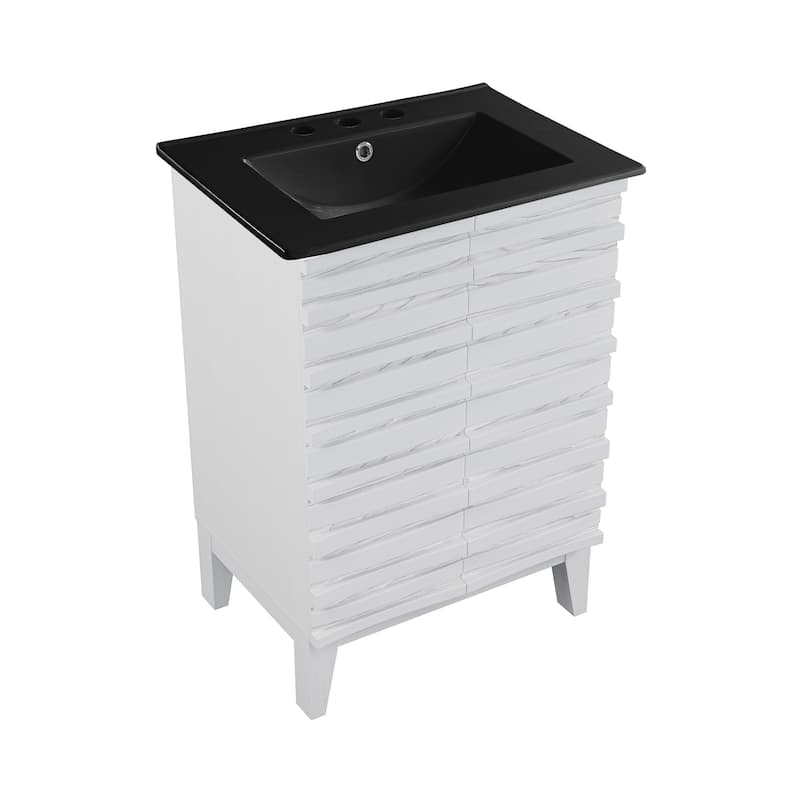 Cascade 24 In. White Oak Bathroom Vanity With Black, 3-Hole Ceramic Sink Top