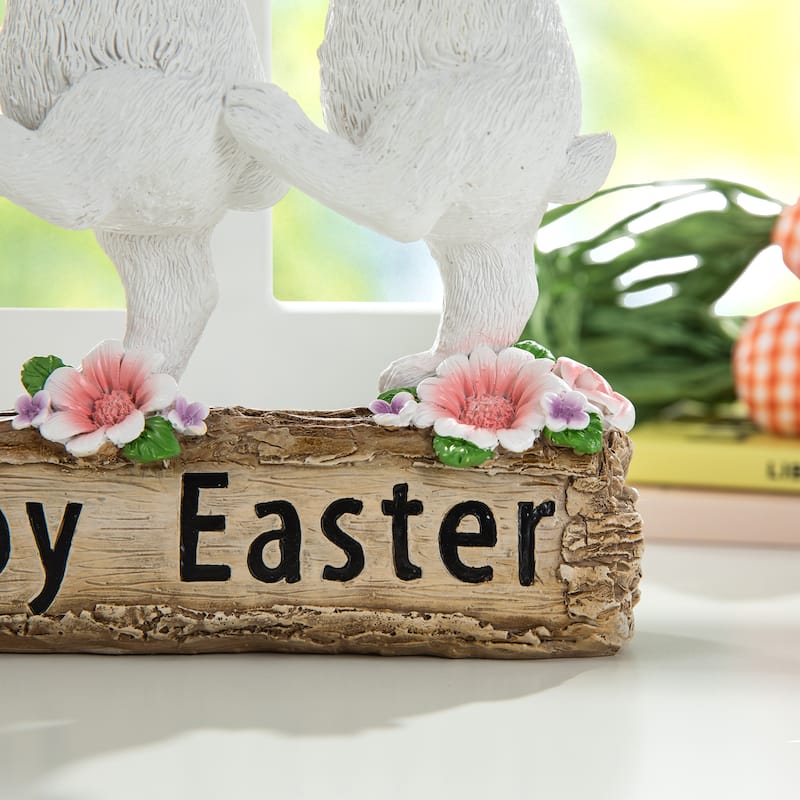 Glitzhome 9.25"H Easter Resin Triple Bunny Figurine Table Decor