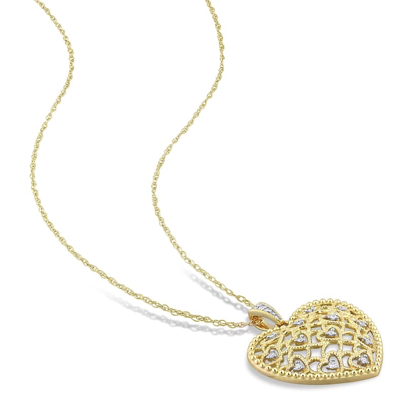 Miadora 10k Yellow Gold 1/10ct TDW Diamond Lace Heart Necklace