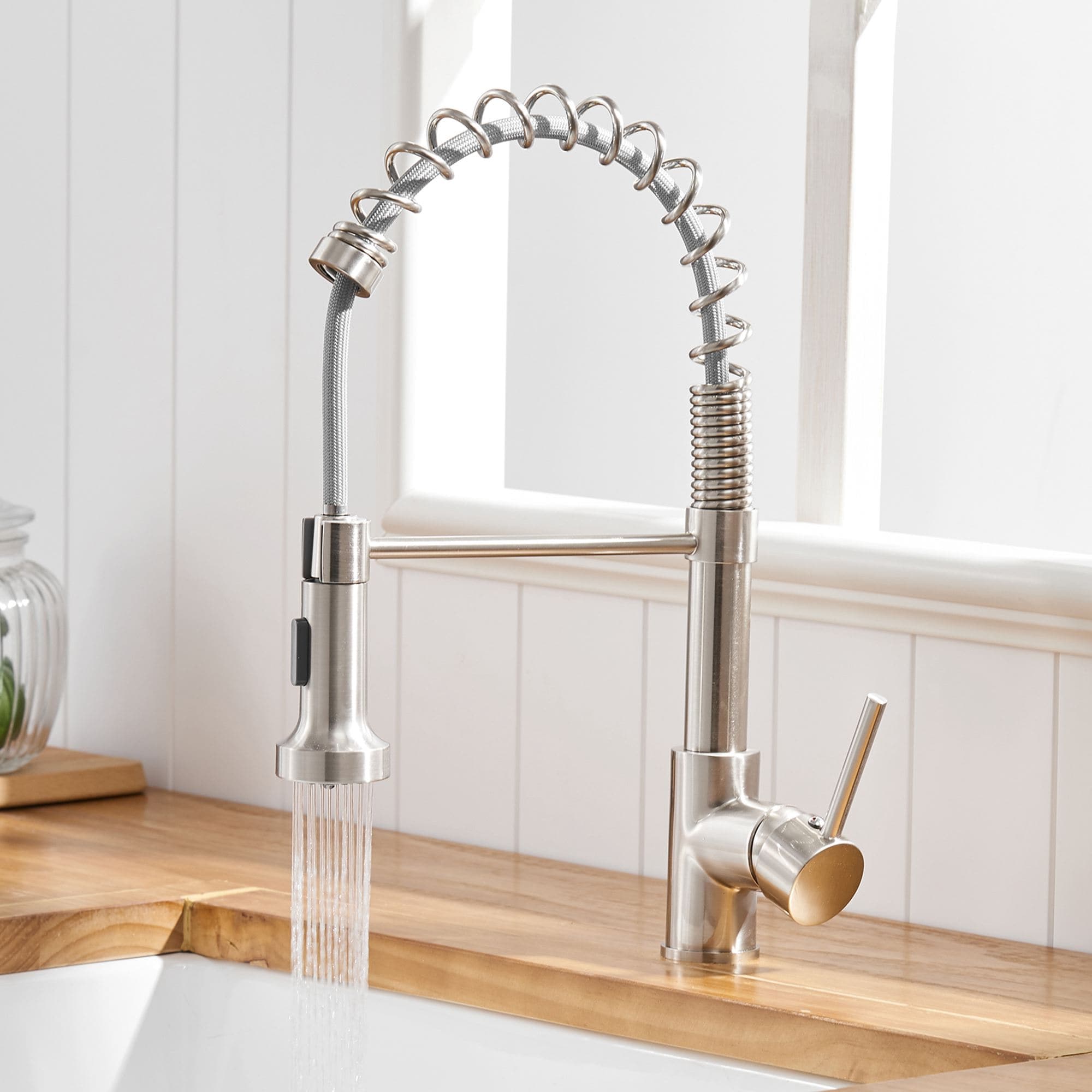 Single Handle Pulldown Brushed Nickel Kitchen Faucet with Two ...