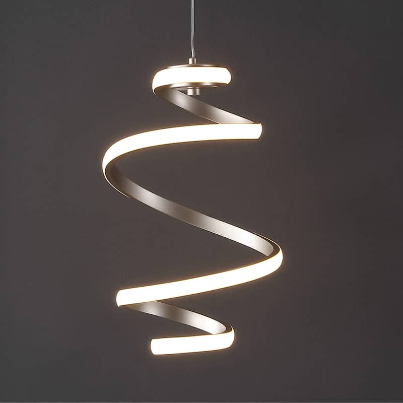 Mium 11" 1-Light Modern Minimalist Aluminum/Iron Abstract Integrated LED Pendant, Silver by JONATHAN Y