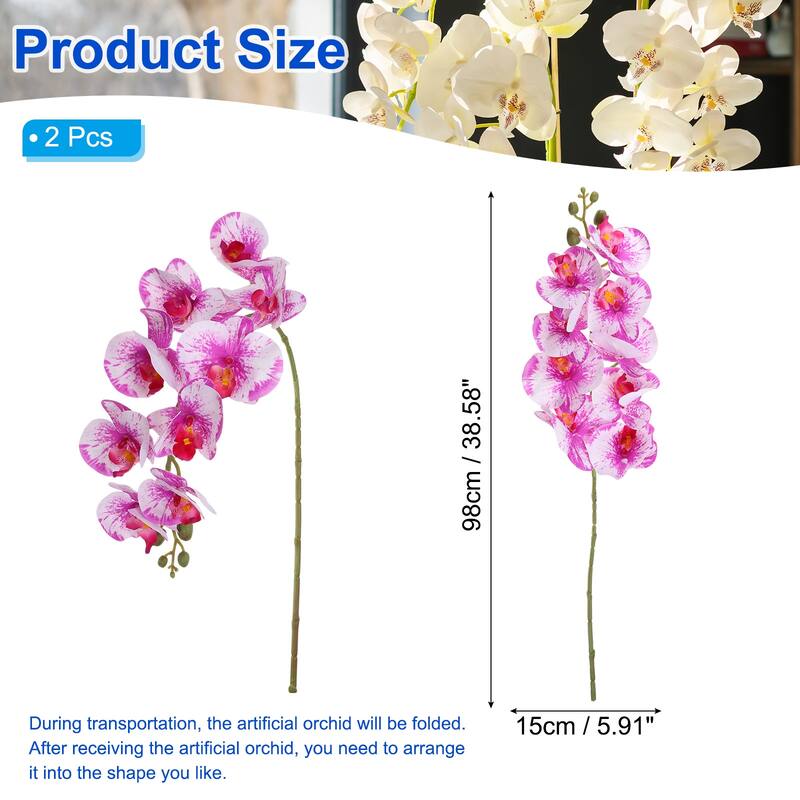 2 Pcs 38 Inch Artificial Orchid Stems Phalaenopsis Flowers - Purple