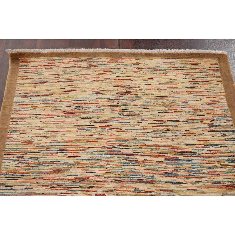 Contemporary Gabbeh Kashkoli Striped Area Rug Hand-knotted Wool Carpet - 3'8" x 6'6"