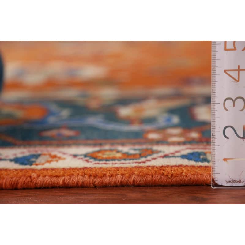 Orange Floral Oushak Indian Area Rug Hand-Knotted Wool Carpet - 7'11" x 9'11"