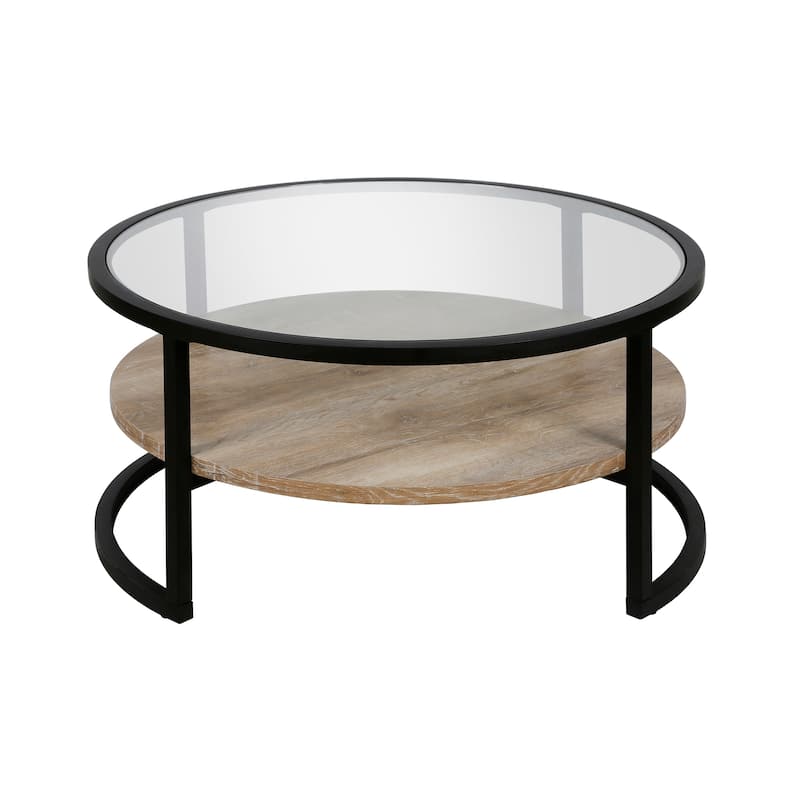Carbon Loft Mornie Coffee Table in Blackened Bronze with Oak Shelf
