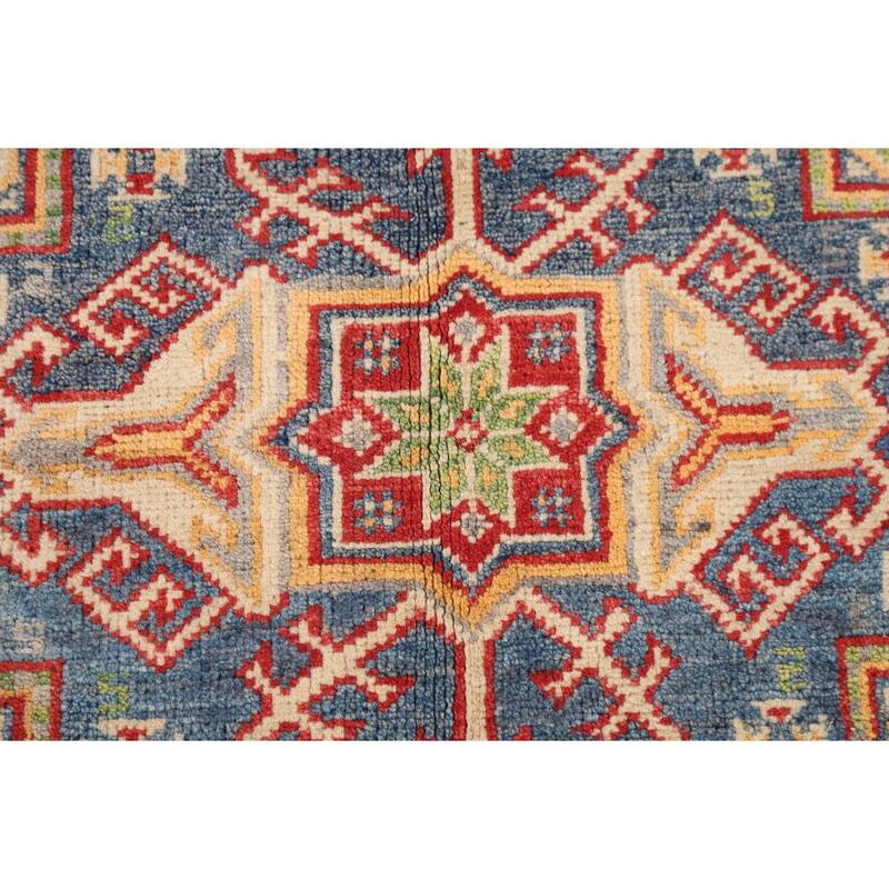 Geometric Kazak Area Rug Handmade Wool Carpet - 5'0" x 7'4"