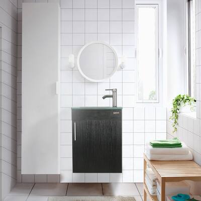 Eclife 18.4" Wall Mounted Bathroom Vanity Set W/ Tempered Glass Sink Chrome Faucet Single Small Cabinet Combo